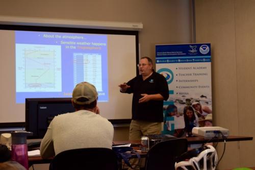 Meteorologist John Dumas from NOAA Weather Service explains ocean circulation during EECCOA PD Workshop on Nov. 13, 2016 at Channel Islands Boating Center. 