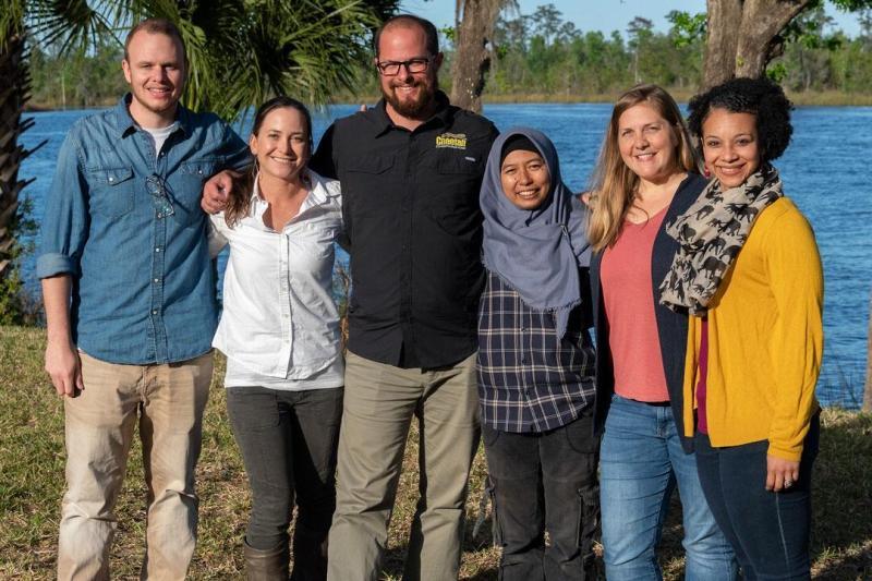 Sumatran Rhino Team- Alex Goetz, Jenna Duarte, Justin Birkhoff, Indah Sartika Sari, Robyn Johnson, and T’Noya Thompson at White Oak Conservation in Yulee, Florida.