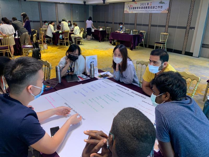 Students in discussion at the International Environmental Education Workshop in Taiwan. 
